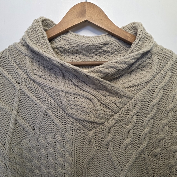 Aran Traditions Cable Shawl Neck Cape – One Size – Oatmeal - Picture 2 of 6